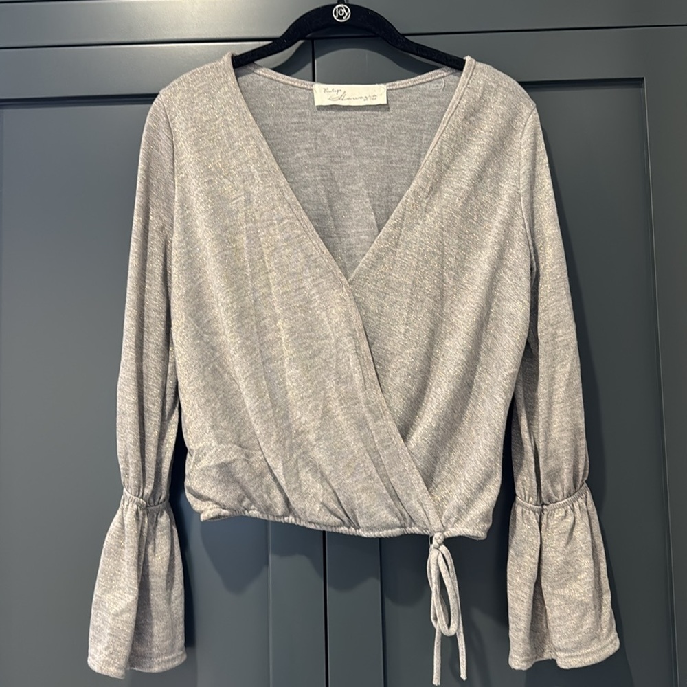 Vintage Havana Light Grey Metalic Wrap Front Top